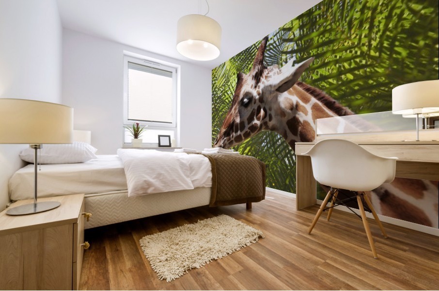 Giraffe with Palms Mural print