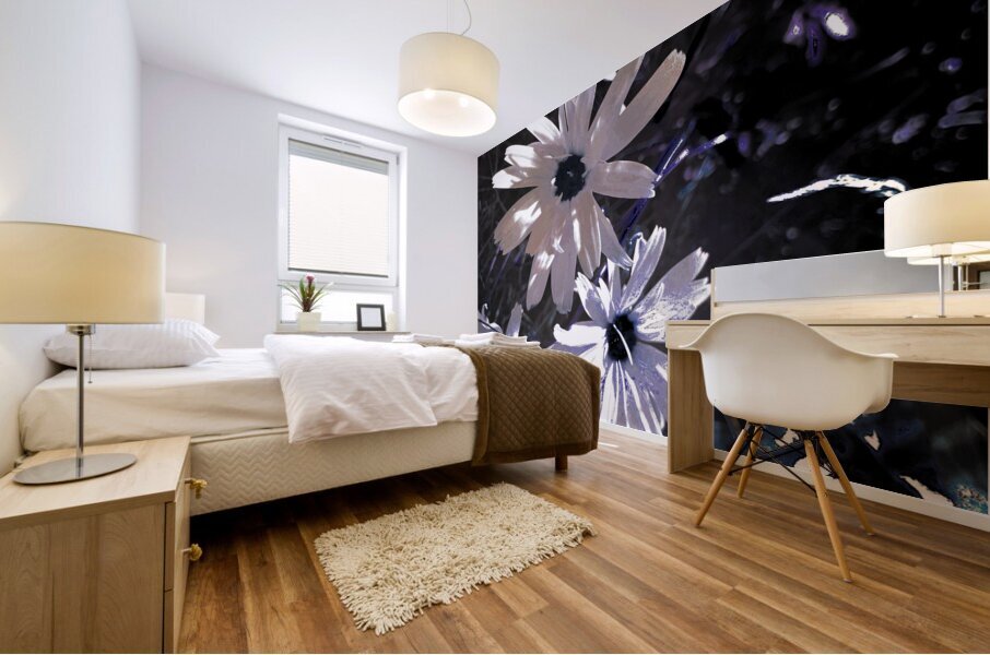 Abstract White Daises Mural print