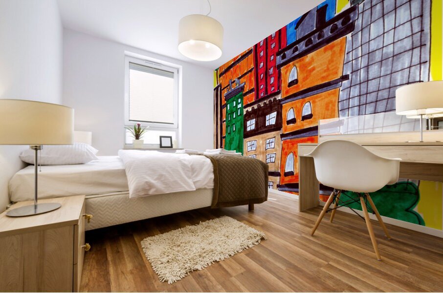 Abstract Colourful Doodle Art City Mural print