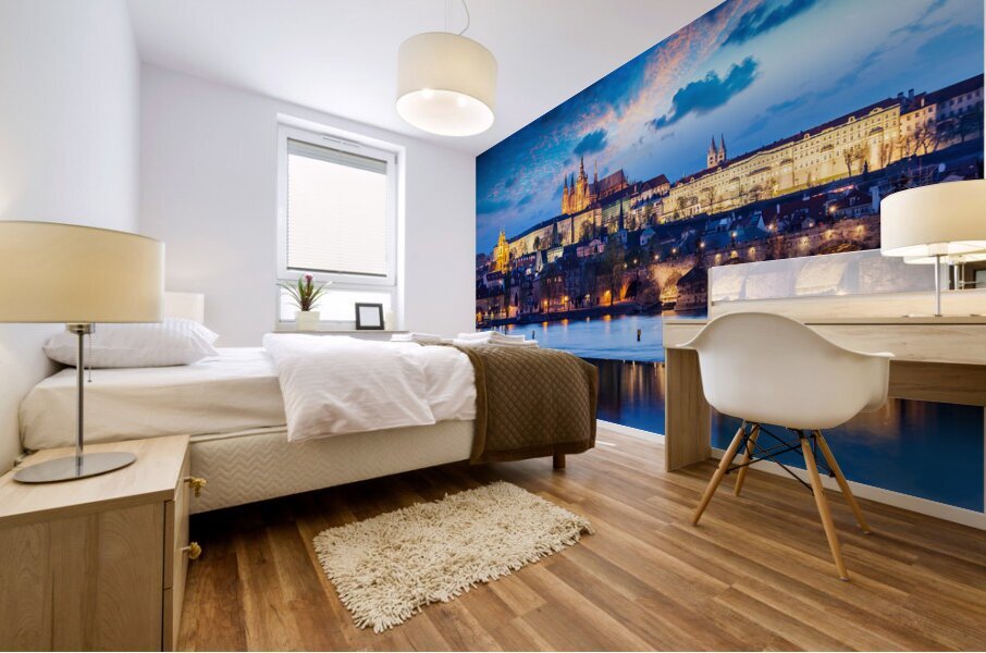 Charles Bridge and Prague Castle in twilight Mural print