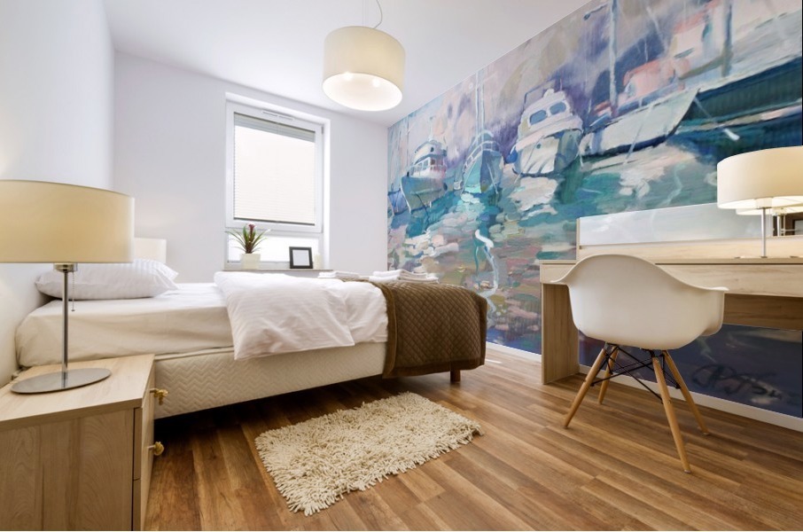 Between day and evening. Calm in the port Mural print