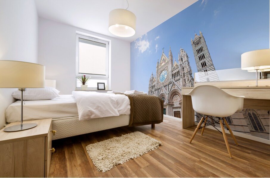 Siena cathedral in Italy. White marbles with blue sky famous la Mural print