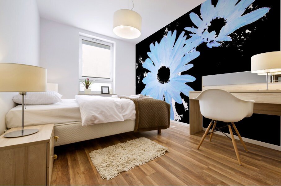 Abstract Blue Daises on a Monochrome Background Mural print