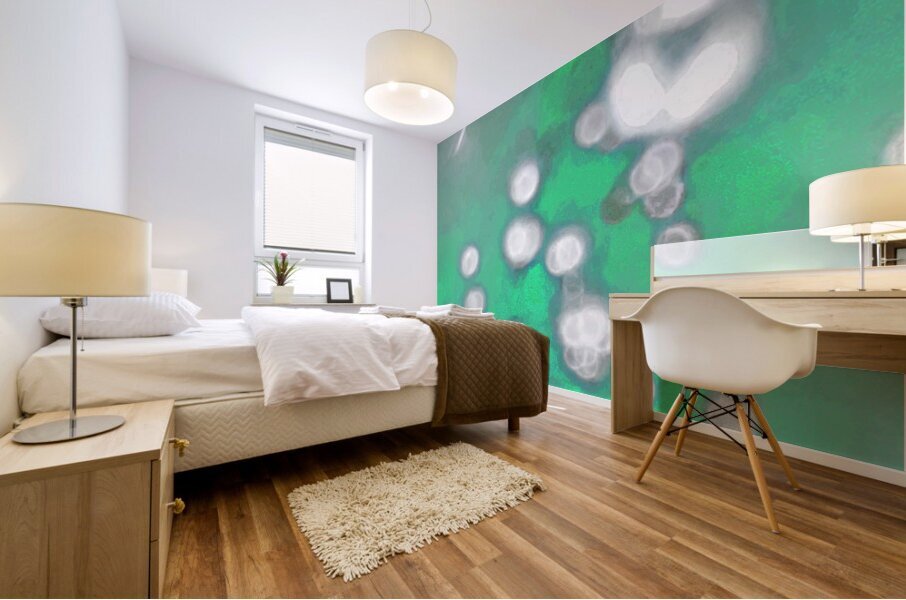 Abstract White Circular Shapes Floating in Green  Mural print