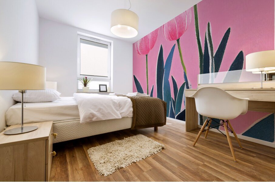Pot of Tulips Cool Pink Mural print