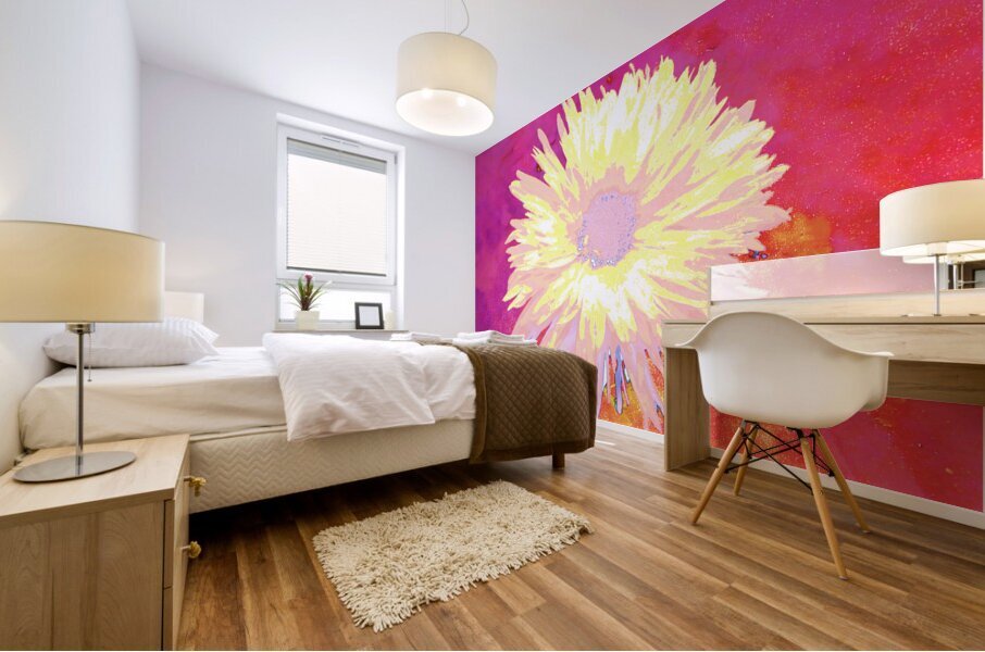 Abstract Vibrant Yellow Daisy Flower Mural print