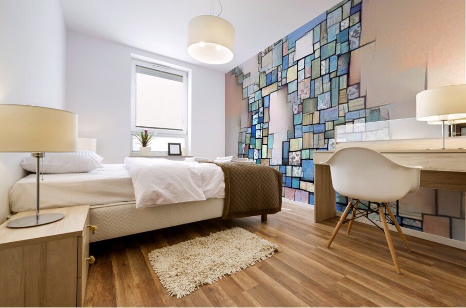 Abstract Mosaic Art with Blue and Earth Tones Mural print