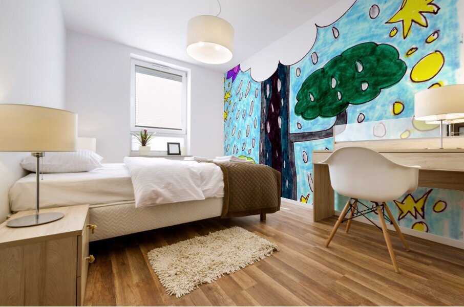 Abstract Doodle Art Cloud Burst  Mural print