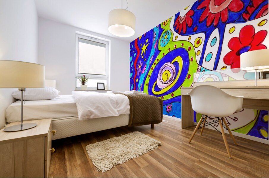 Abstract Doodle Art Flamingos Mural print