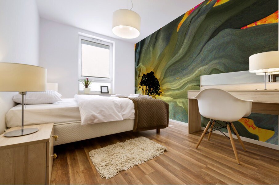 Abstract Daisy in Green and Yellow Mural print