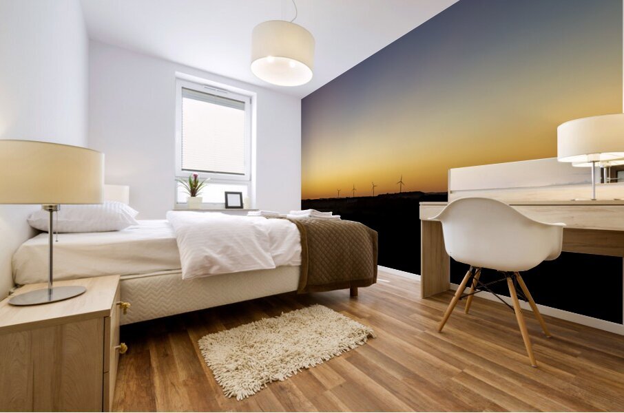 Wind Turbines at Sunset Mural print