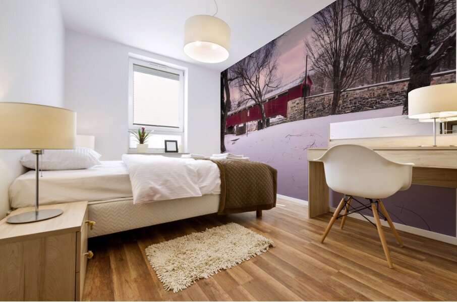 Wehrs Mill Covered Bridge Winter Wide Angle Mural print