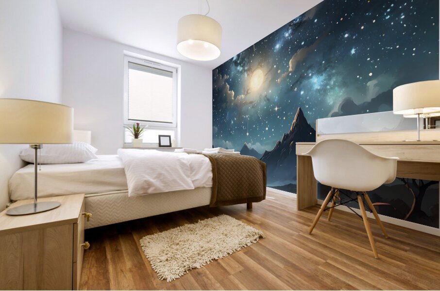 Celestial Nightscape Over Mountains Mural print