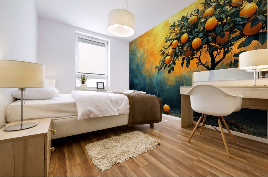 Lemon Tree  18   Yellow on Orange and Teal Mural print