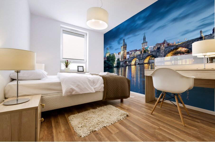 Blue Prague Charles bridge at night Mural print