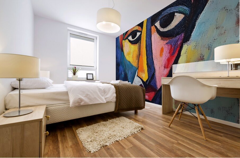 Vivid Abstract Face in Bold Colors Mural print