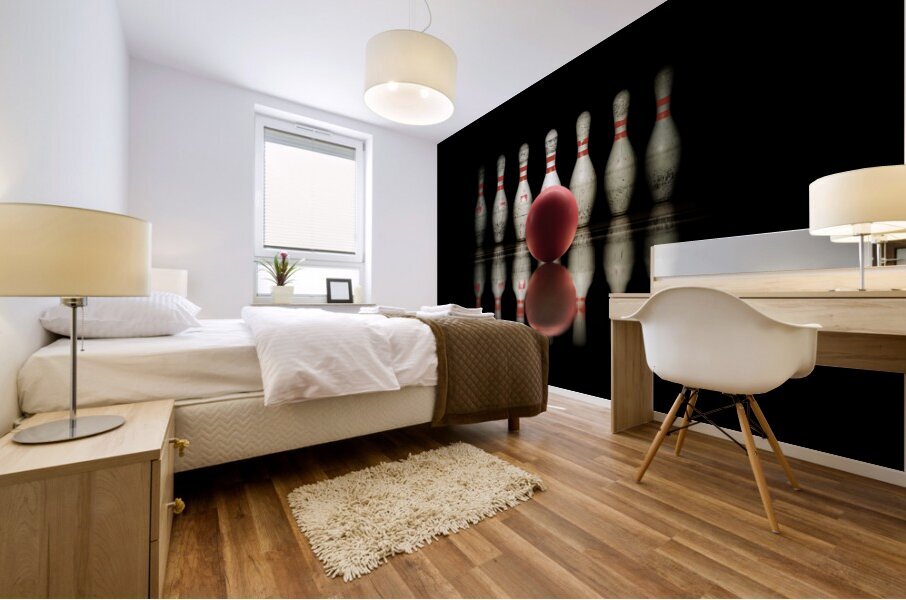 Bowling strike bowl and pins Mural print