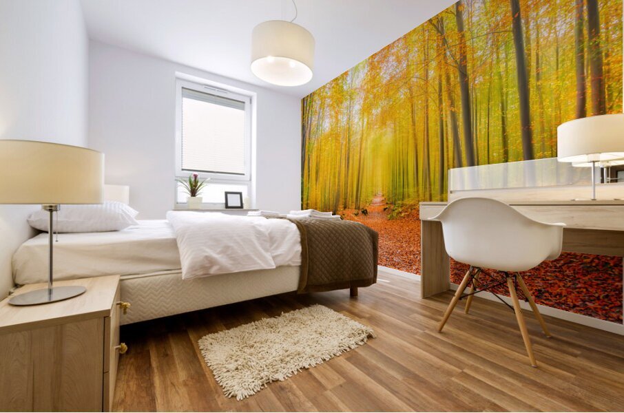 Magical forest path in fall Mural print