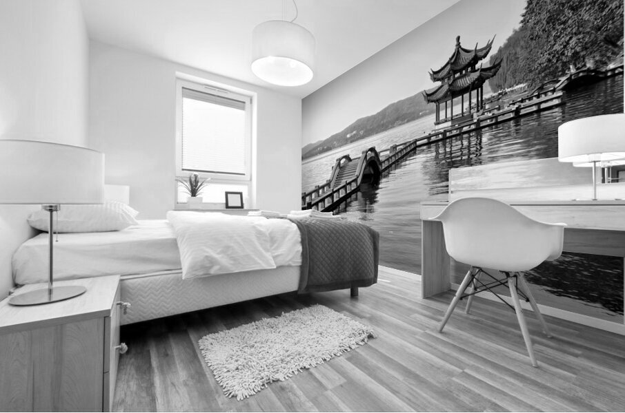 Chinese bridge and pavilion on Hangzhou lake China Mural print