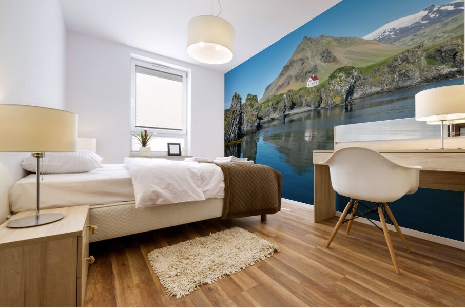 Little white house in Arnarstapi Iceland Mural print