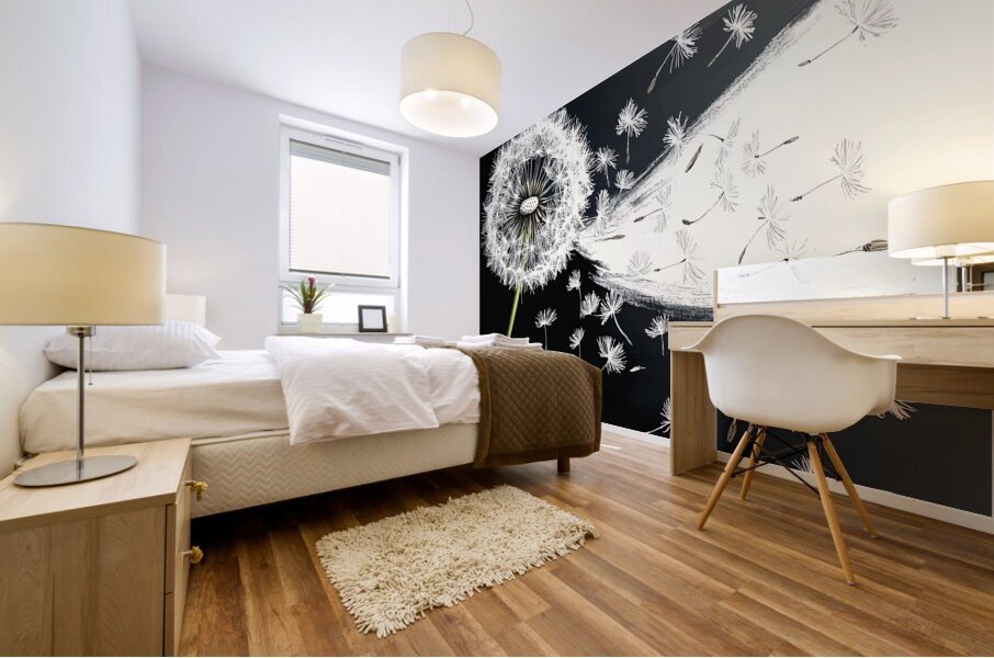 Dandelion Seed Pod Blowing in the Wind Mural print
