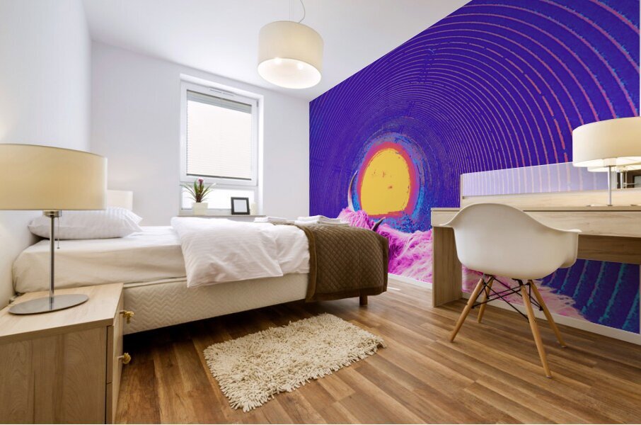 Hibiscus Highland Cow and the Tunnel  Mural print