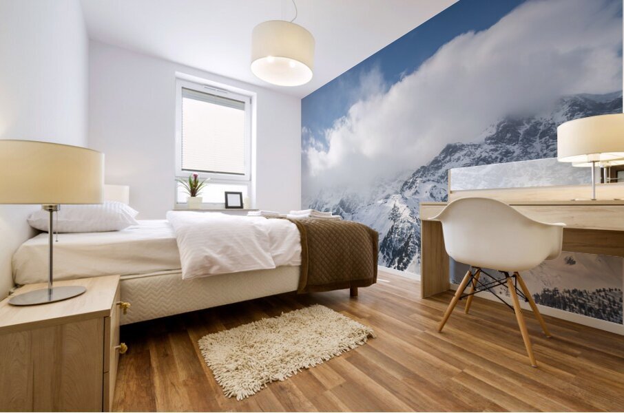 Clouds over mountain range in the European Alps in winter  Mural print