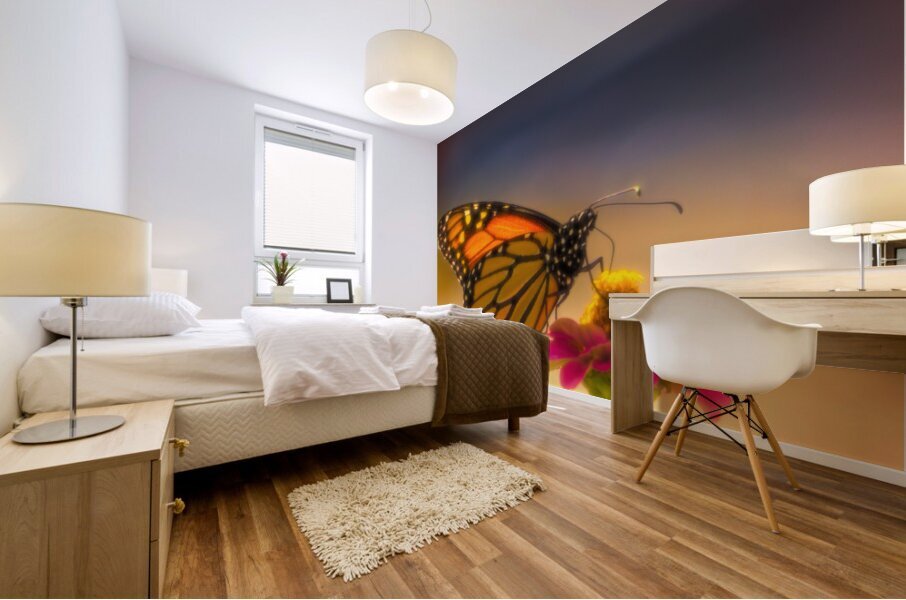 Monarch Soft Landing Zinnia Mural print