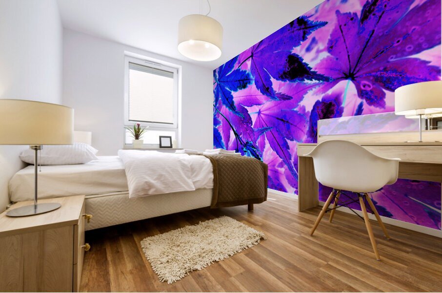 Abstract Neon Purple and Blue Creative Leaves  Mural print