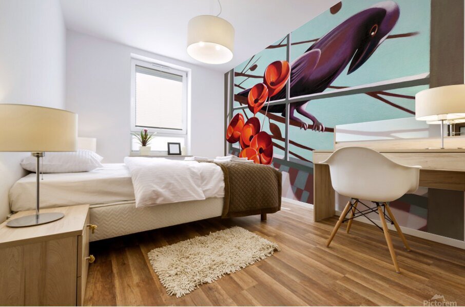 A crow outside the window Mural print