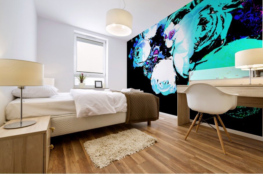 Abstract Bouquet of Green and Blue Roses Mural print