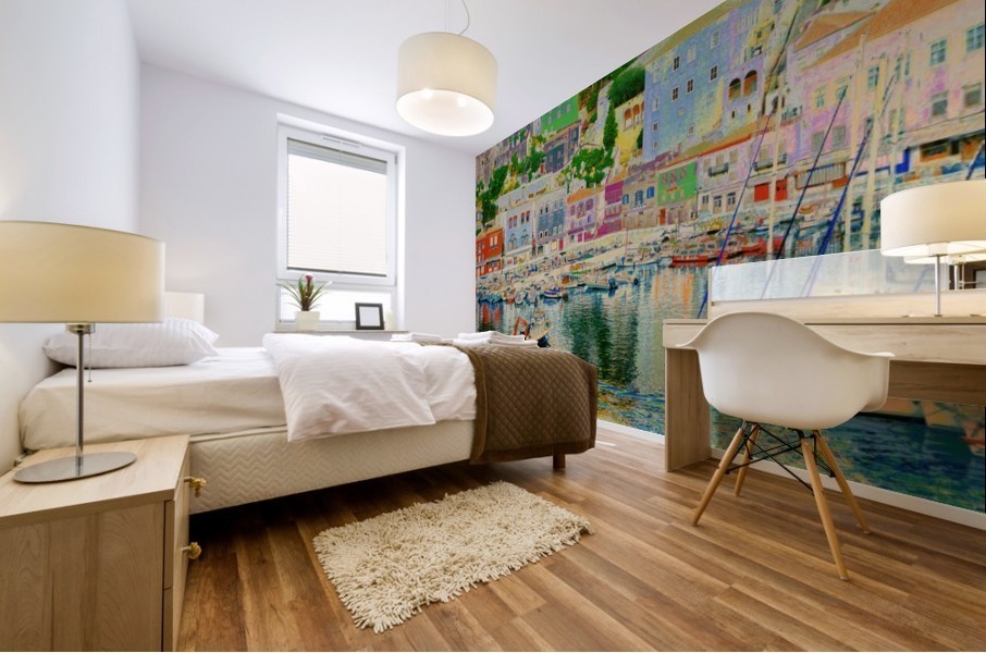 Colorful Greek island Port Mural print