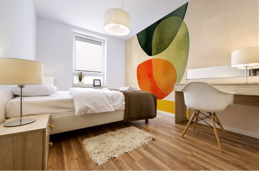 Abstract Shapes in Amber Orange Olive  Mural print