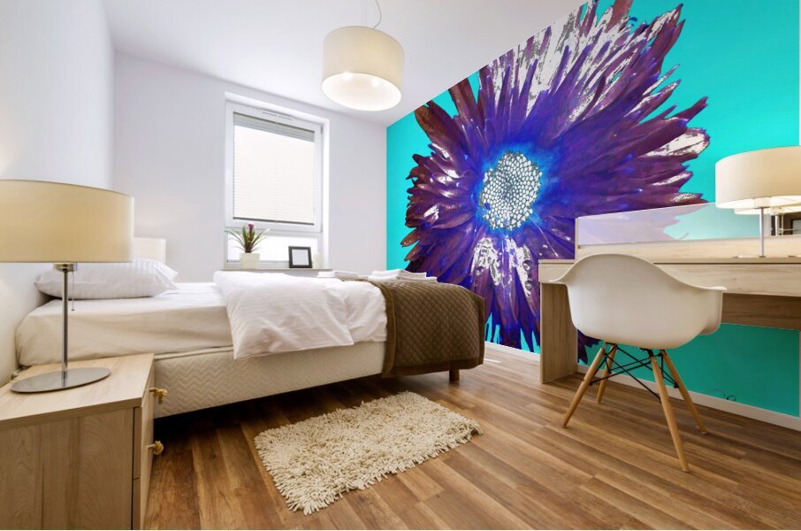 Abstract Purple and Blue Daisy Mural print
