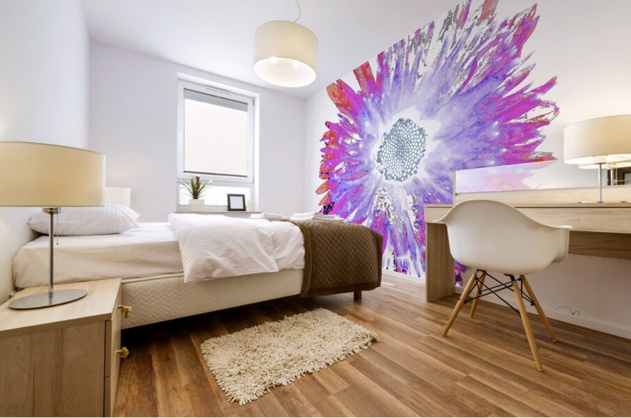 Abstract Pink Purple  and Blue Daisy  Mural print