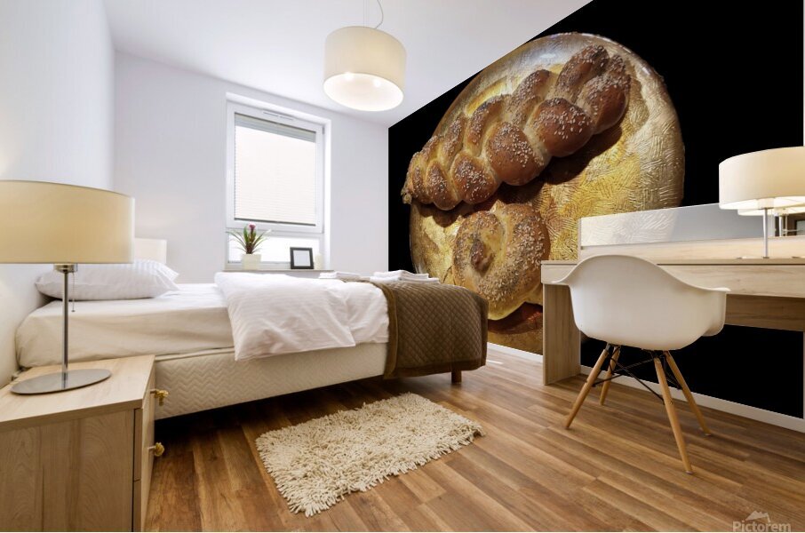 Long and round challah bread loaves Mural print