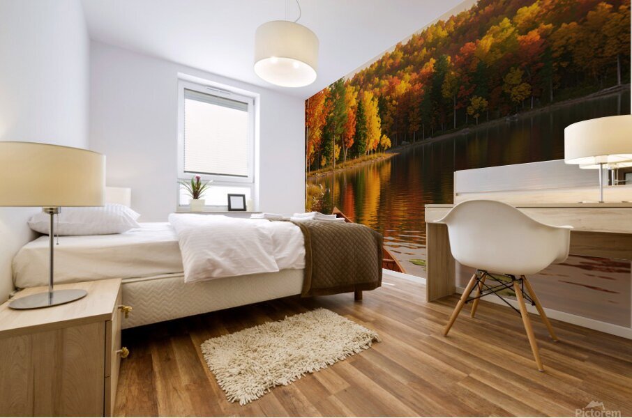 Tranquil Autumn Lake A Serene Reflection of Fall Mural print