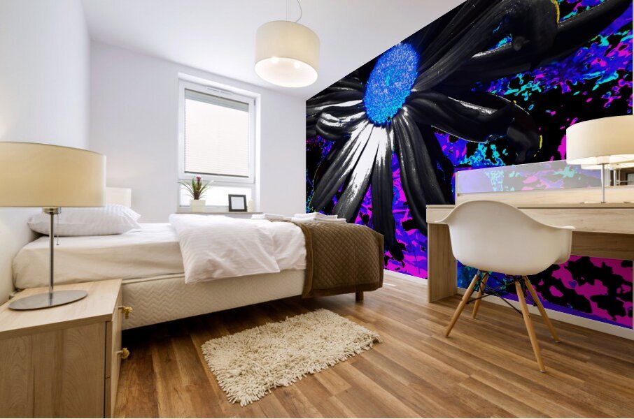 Abstract Vibrant Neon Daisy Flower Mural print