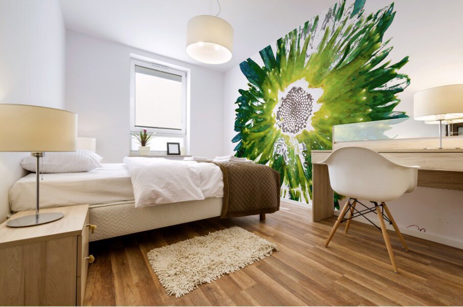 Abstract Green and Blue Daisy Mural print