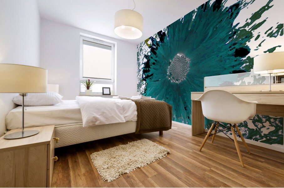 Abstract Teal Daisy Flower Mural print