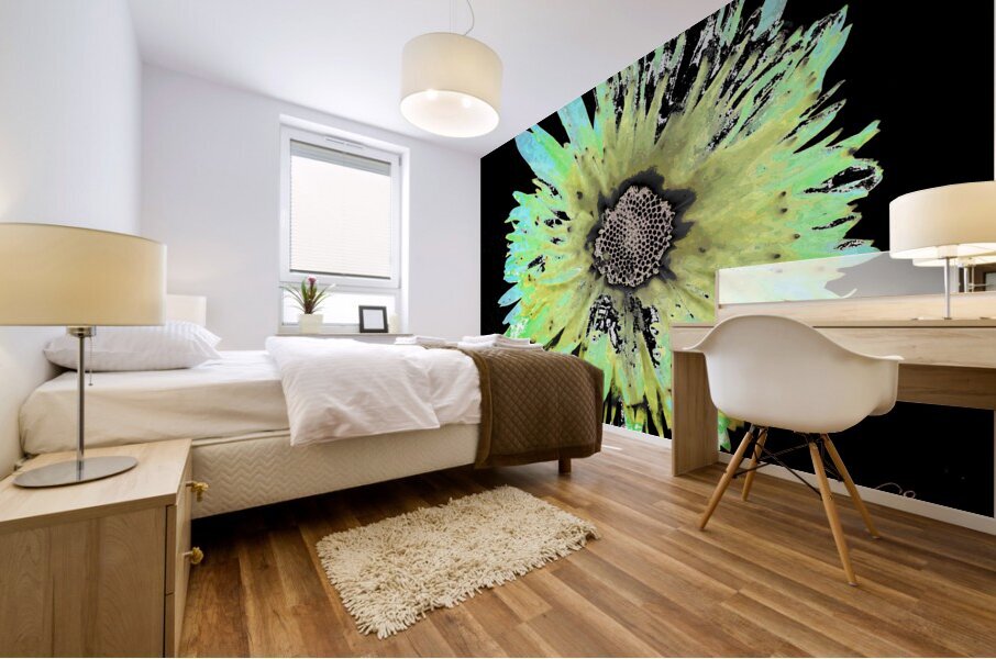 Abstract Daisy in Green and Blue Mural print