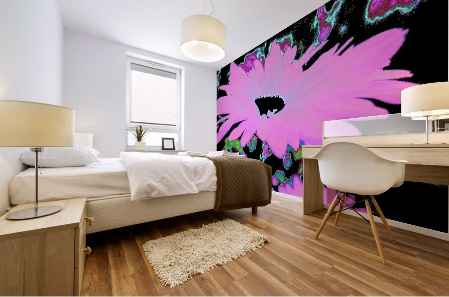 Abstract Surreal Neon Daises  Mural print
