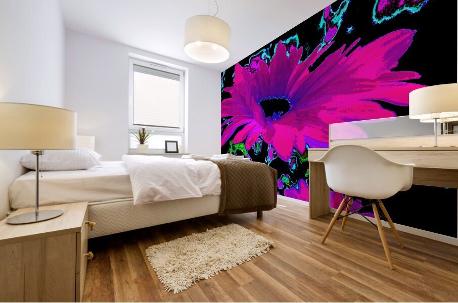 Abstract Neon Contrasting Daises Mural print