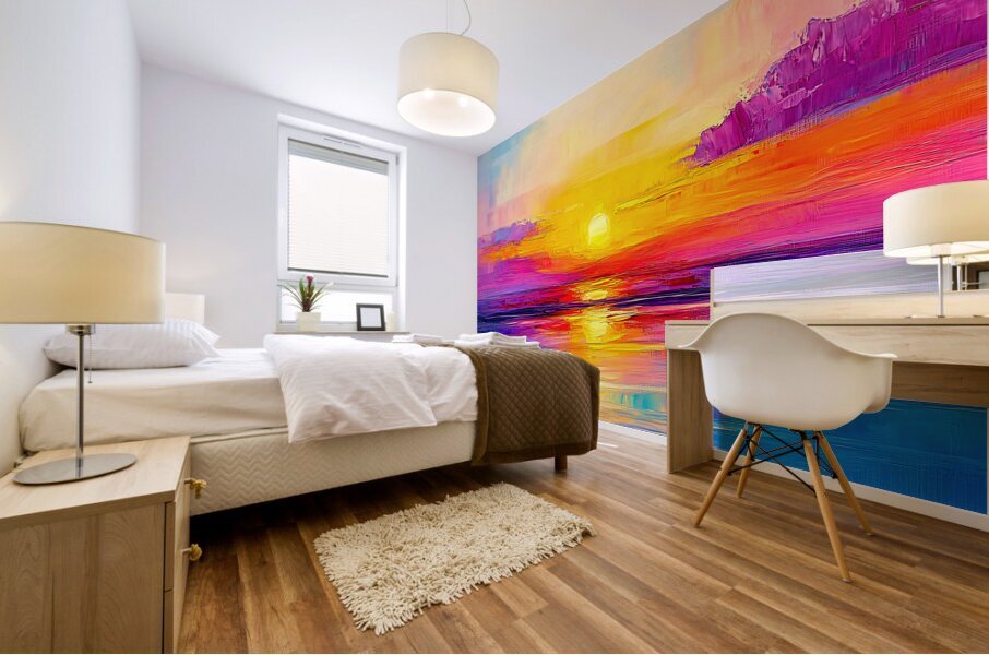 Sunset Over Water Vivid Colors Mural print