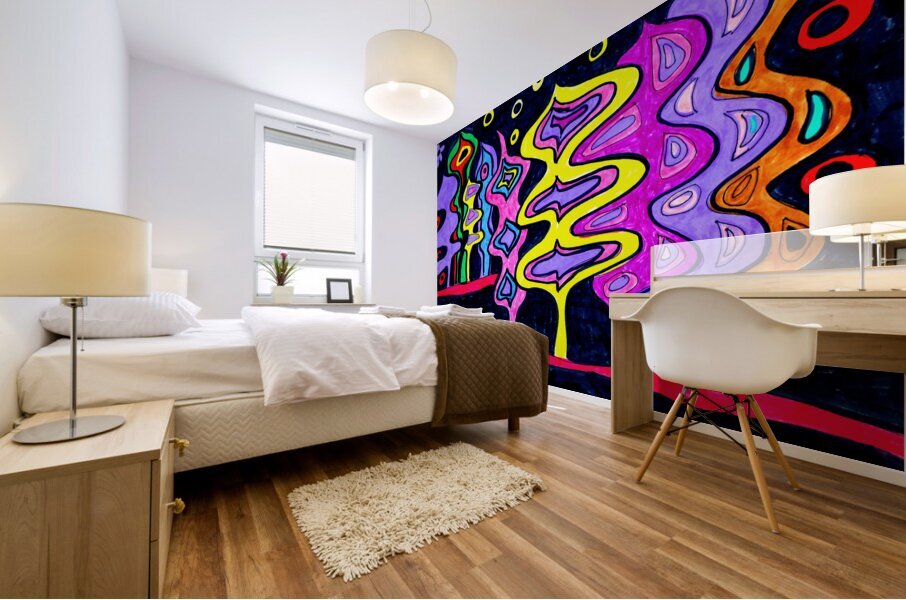 Abstract Neon Woodland Mural print