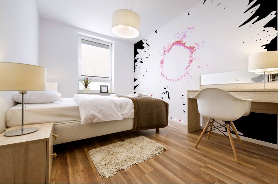 Distressed Abstract White and Pink Daisy on a Black Background Mural print