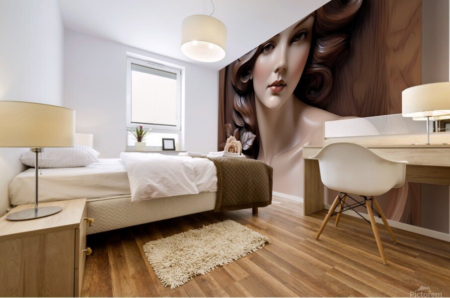 Wooden Elegance: A Portrait of Timeless Beauty Mural print