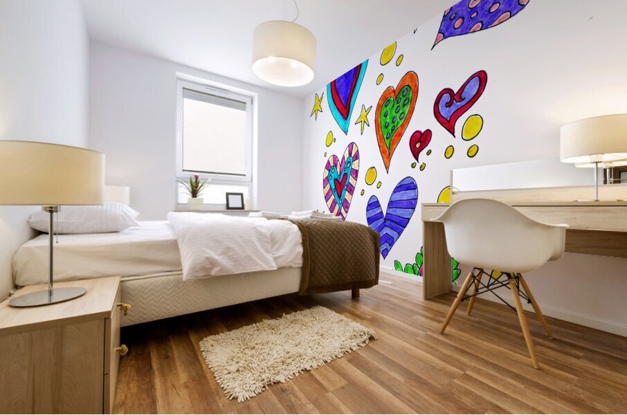 Abstract Hearts and Stars Mural print