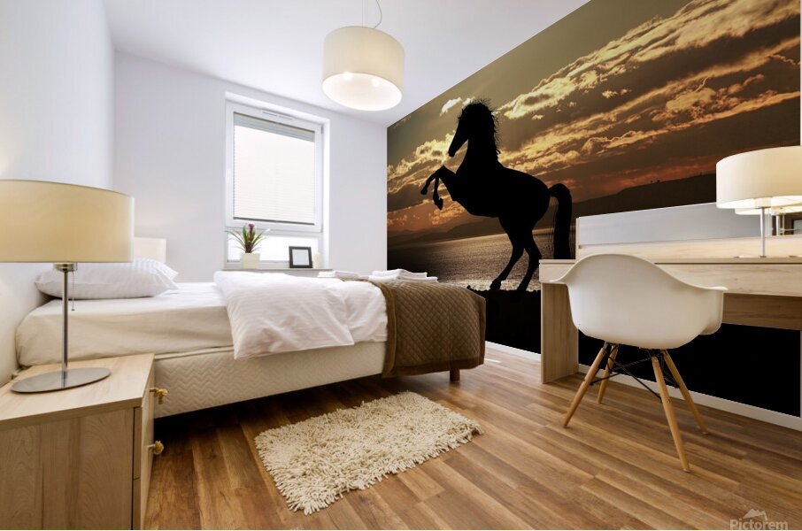 Majestic Freedom: Wild Horse at Sunset Mural print
