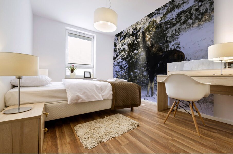 Winter Bull Moose Mural print
